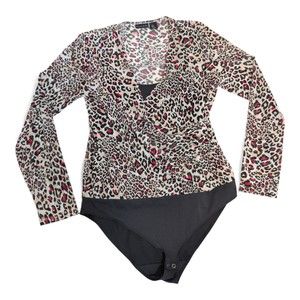 Tahari Leopard-Print Faux-Wrap Long Sleeve Bodysuit L‎